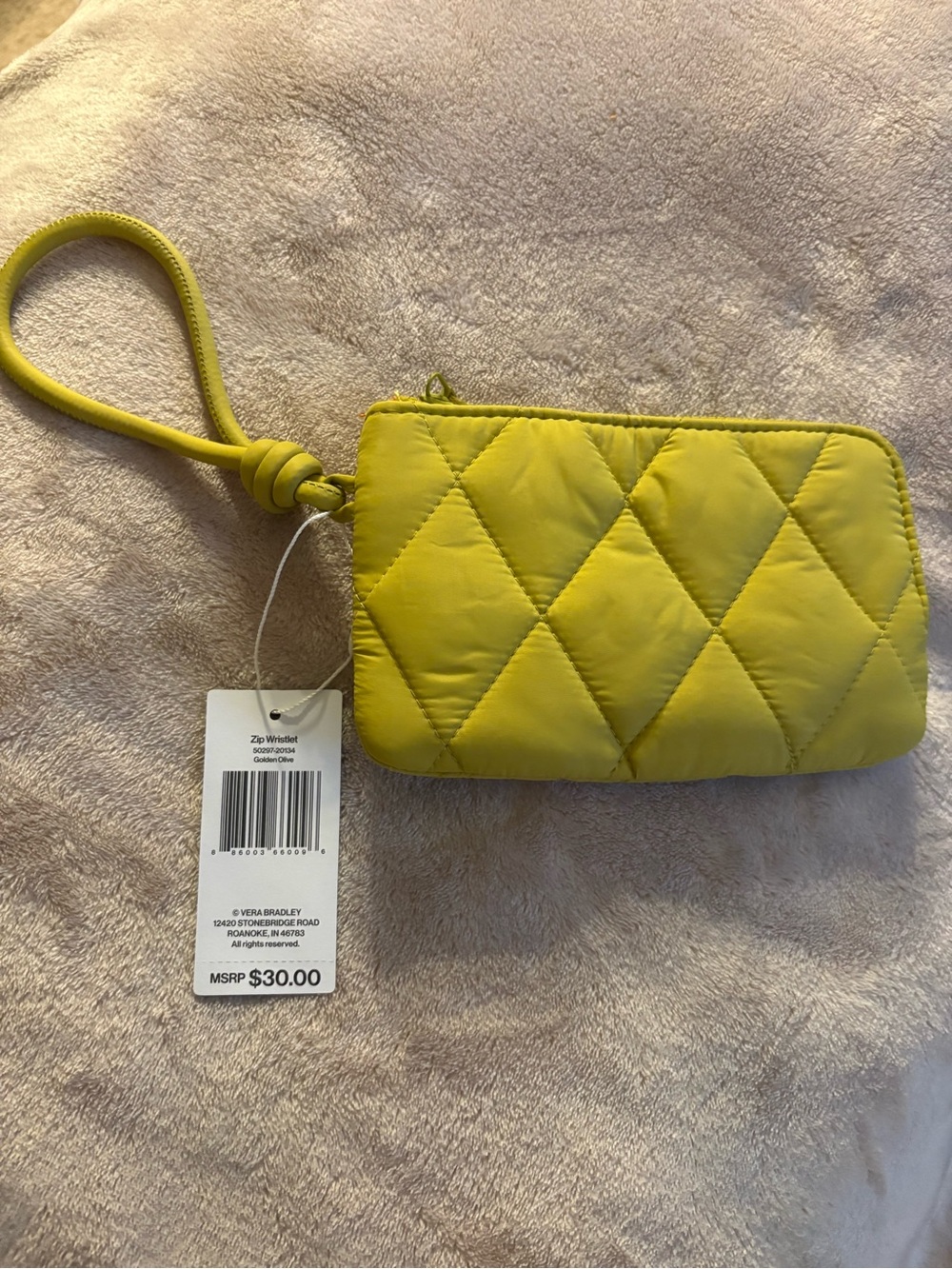 Vera Bradley Olive Quilted Zip Wristlet New
